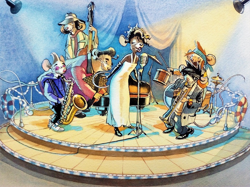 Die Pecorinos auf der Bühne, gemalt von Doris Eisenburger