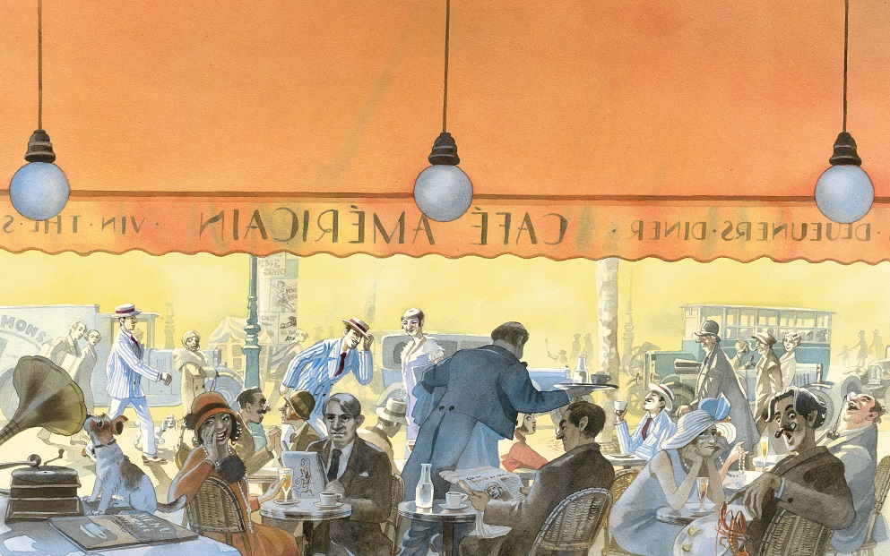 Im Café Americain in Paris, gemalt von Doris Eisenburger
