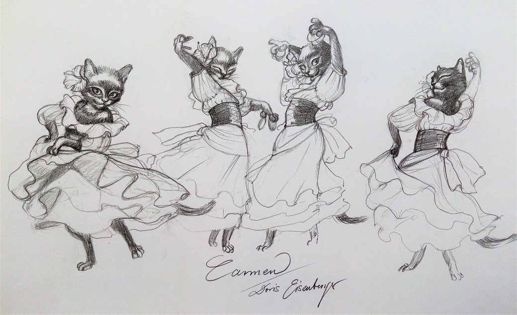 Skizzen von tanzender Carmen, gezeichnet von Doris Eisenburger