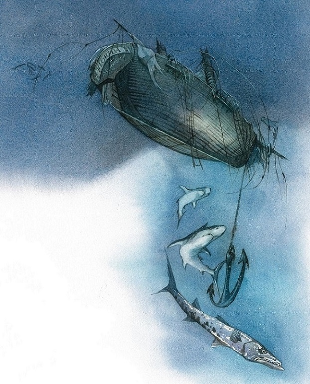 Gesunkenes Boot unter Wasser, gemalt von Doris Eisenburger