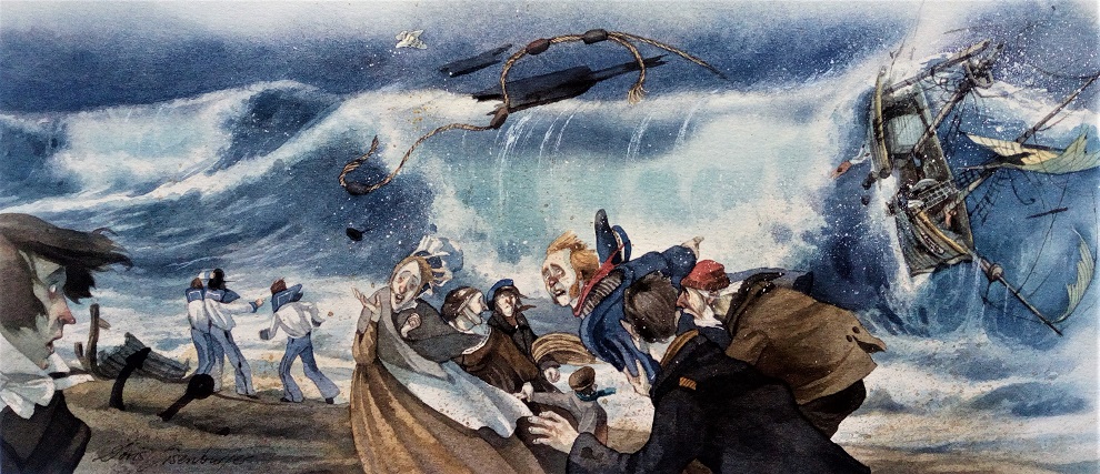 Sturm mit hohen Wellen am Meer, gemalt von Doris Eisenburger