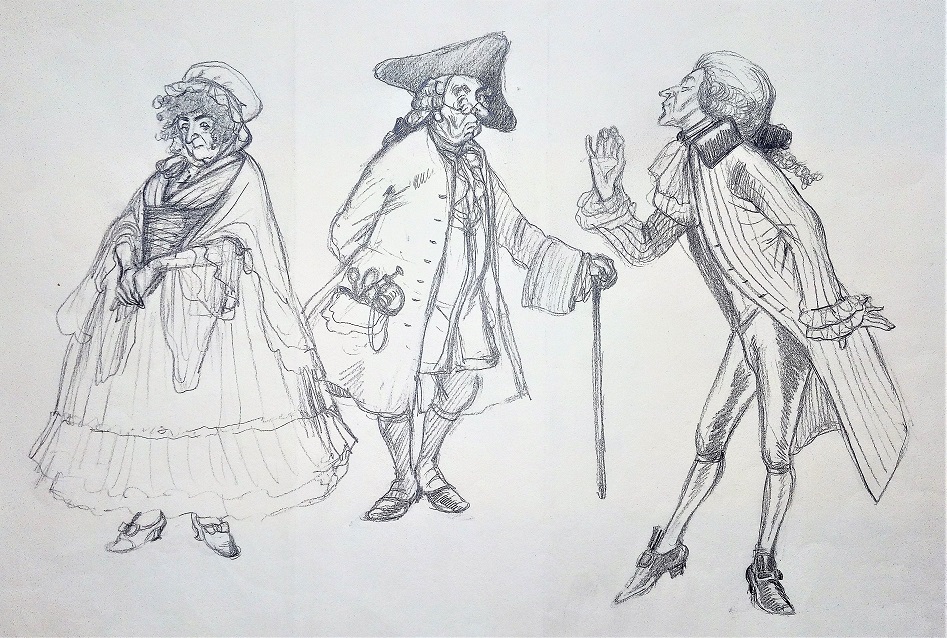 Figurenskizzen aus dem Buch "Die Hochzeit des Figaro", gezeichnet von Doris Eisenburger