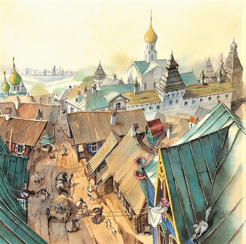 Die Stadt Mausopol von oben, gemalt von Doris Eisenburger