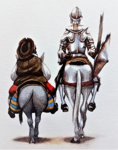 Don Quijote und Sancho Pansa von hinten, gemalt von Doris Eisenburger
