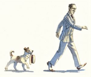 George Gershwin mit kleinem Hund, gemalt von Doris Eisenburger