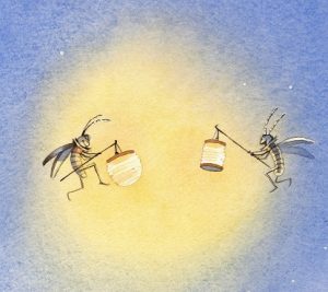 Zwei Glühwürmchen, gemalt von Doris Eisenburger