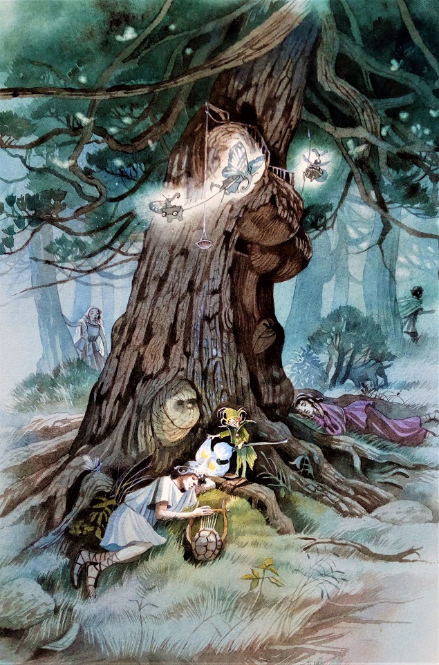 Im Zauberwald, Szene aus "Sommernachtstraum", gemalt von Doris Eisenburger