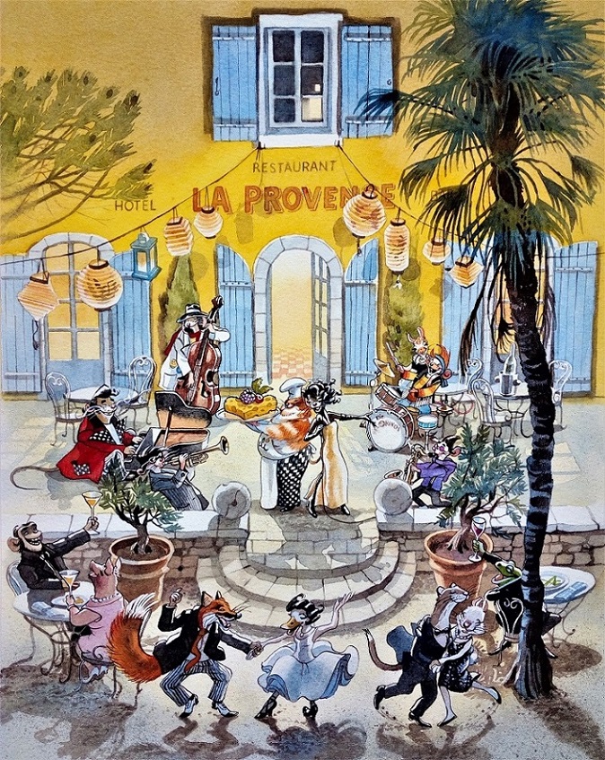 Feier im Restaurant "La Provemce", gemalt von Doris Eisenburger