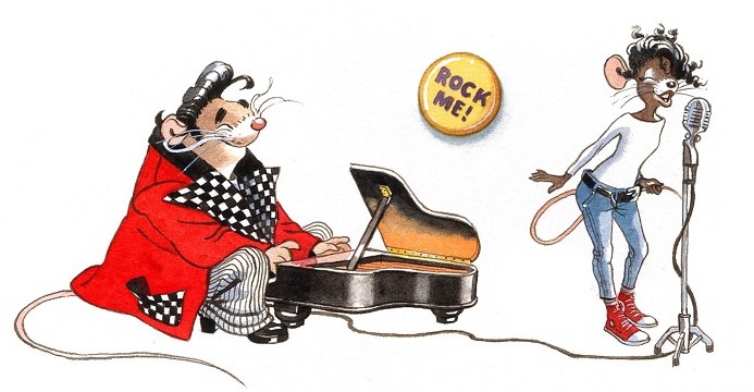 Pianospieler Mick und Sängerin Billy, gemalt von Doris Eisenburger