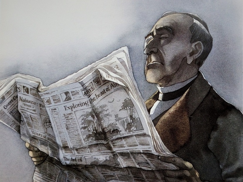 Anwalt Mr. Utterson liest Zeitung, gemalt von Doris Eisenburger