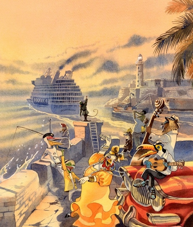 Die Pecorinos verlassen Kuba mit dem Schiff, gemalt von Doris Eisenburger