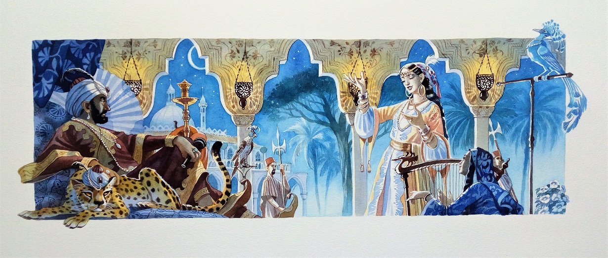 Scheherazade beim Sultan, gemalt von Doris Eisenburger