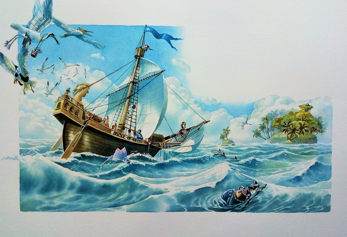 Sindbads Seereise aus dem Buch "Scheherazade", gemalt von Doris Eisenburger