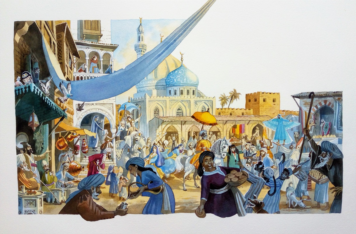 Feier in Bagdad aus dem Buch "Scheherazade", gemalt von Doris Eisenburger