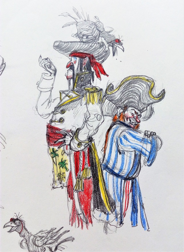 Farbige Skizzen von zwei Piraten, gezeichnet von Doris Eisenburger