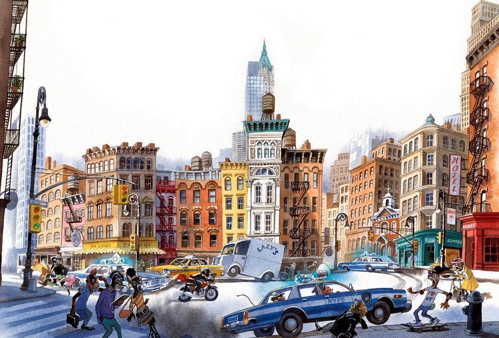 Verfolgungsjagd durch New York, gemalt von Doris Eisenburger