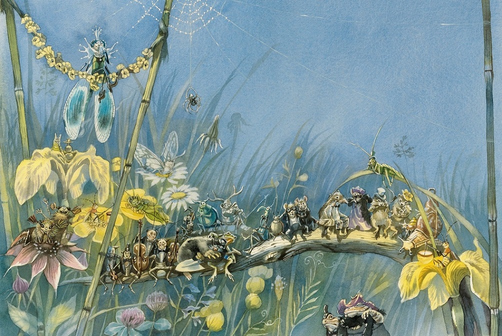 Insekten als Zuschauer beim Wiesenkonzert, gemalt von Doris Eisenburger
