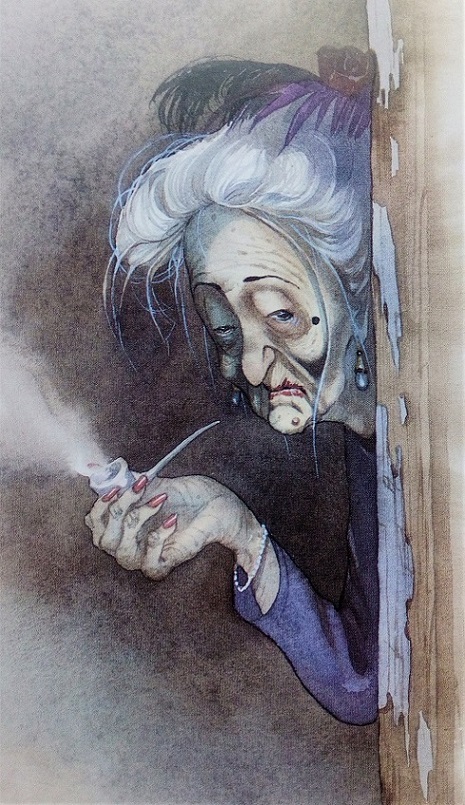 Alte Frau raucht eine Pfeife, gemalt von Doris Eisenburger