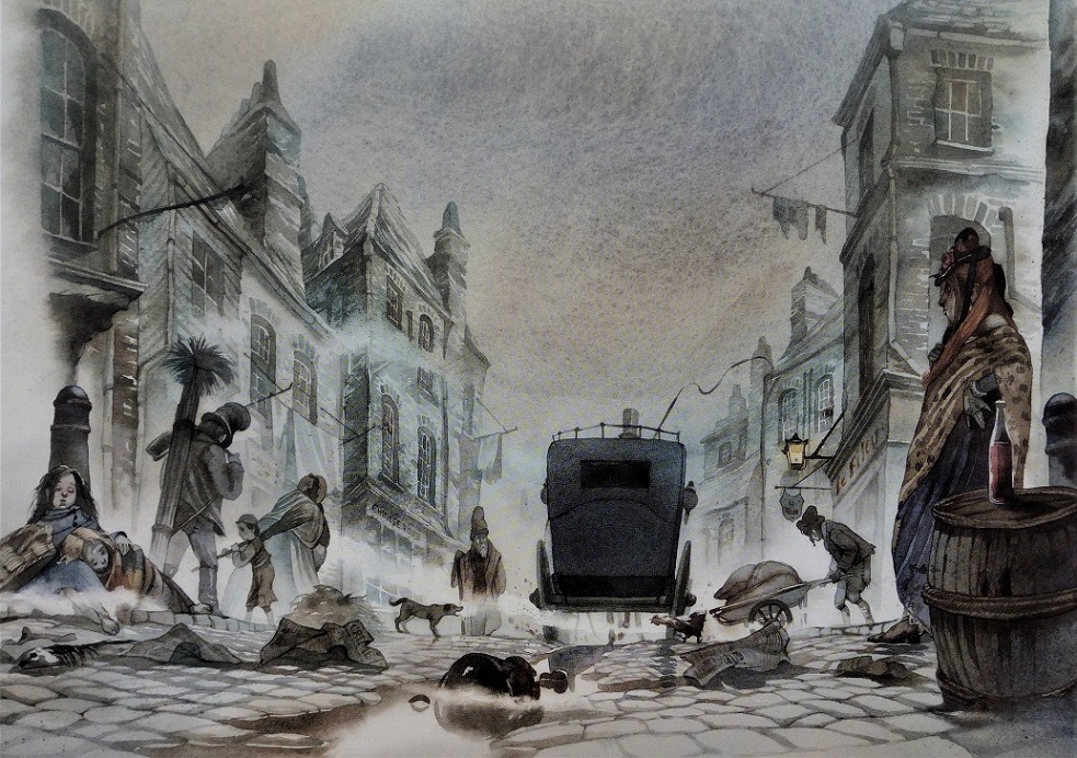 Straße in Soho bei Nebel, gemalt von Doris Eisenburger