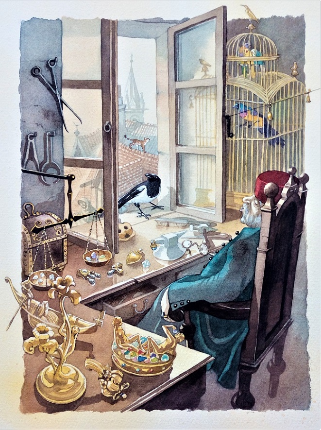 Der Goldschmied in seiner Werkstatt, gemalt von Doris Eisenburger