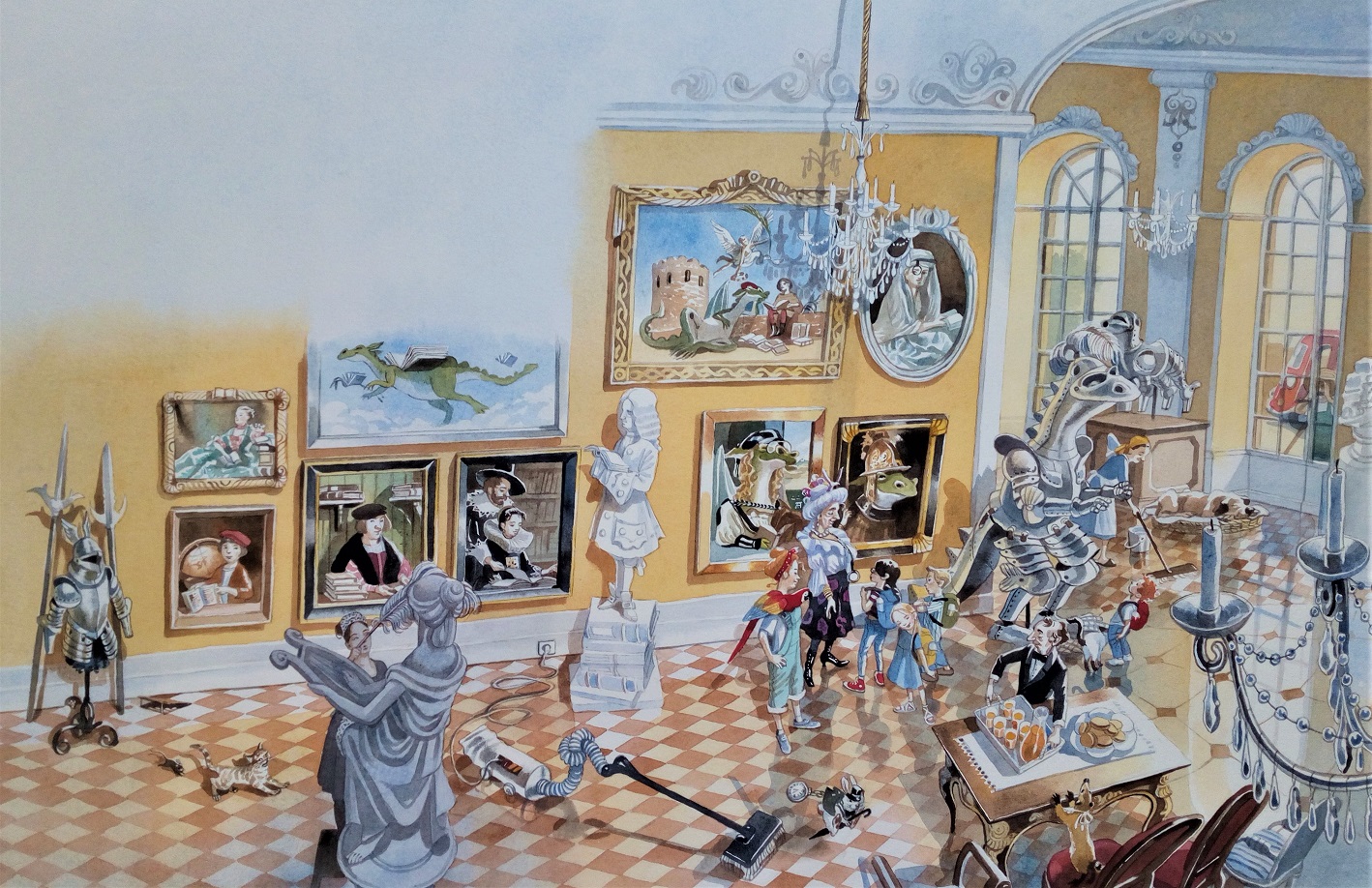 Ahnengalerie im Schloss, gemalt von Doris Eisenburger
