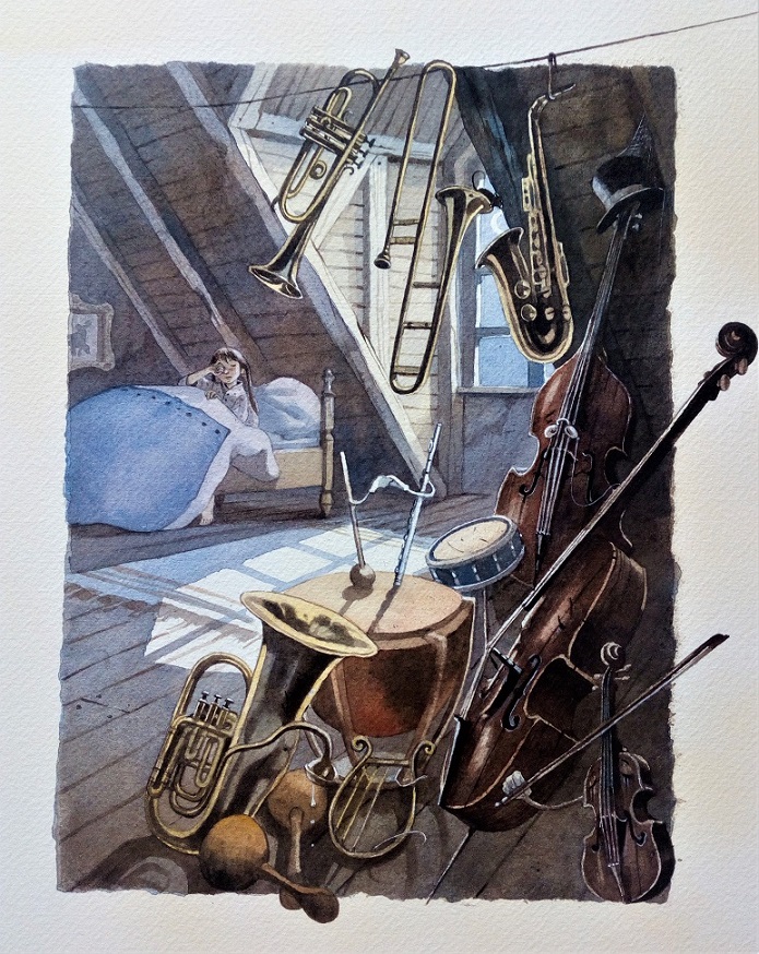 Musizierende Instrumente, gemalt von Doris Eisenburger