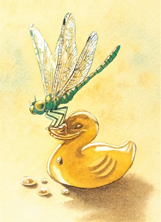 Gummiente und Libelle, gemalt von Doris Eisenburger