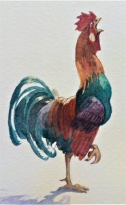 Ein Hahn, gemalt von Doris Eisenburger