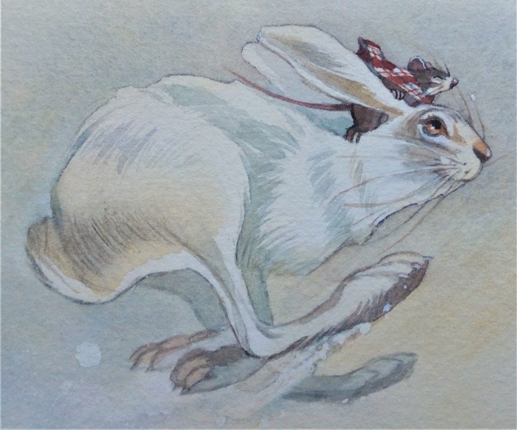 Hase undkleine Maus, gemalt von Doris Eisenburger