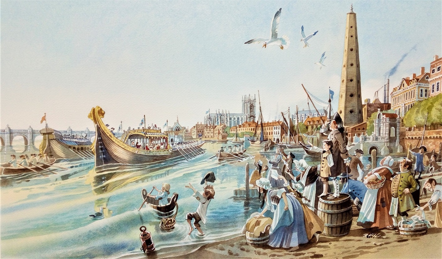 Königliche Prachtgondeln auf der Themse in London, gemalt von Doris Eisenburger