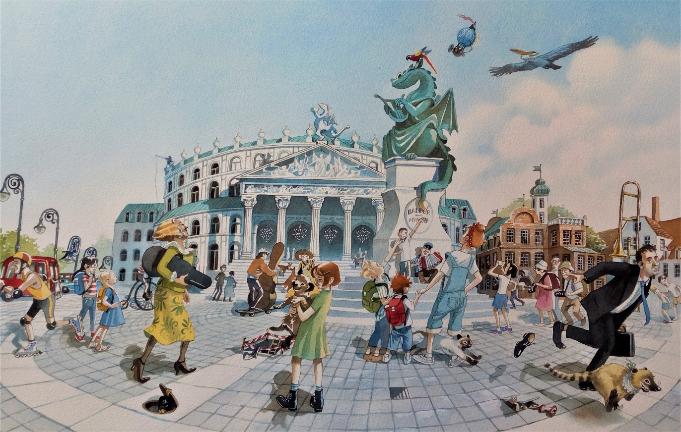 Auf dem Opernplatz, gemalt von Doris Eisenburger